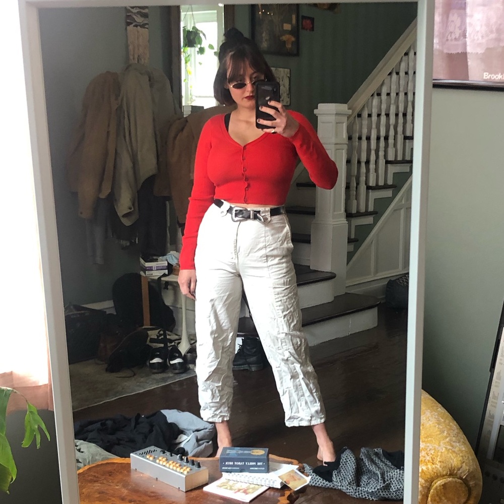 UO Red Crop Cardigan